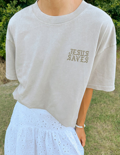 Jesus Saves Taupe Unisex Tee